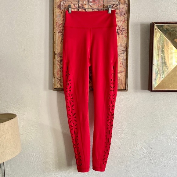 NWOT GIGI C CARBON38 BRAND STRETCH BODYCON RED LASER CUT OUT WORKOUT LEGGING M S - Picture 2 of 16